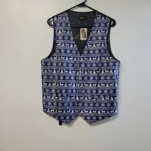 DiBanGu Mens Christmas Vest Blue Snowflake Reindeer Holiday Party Waistcoat S